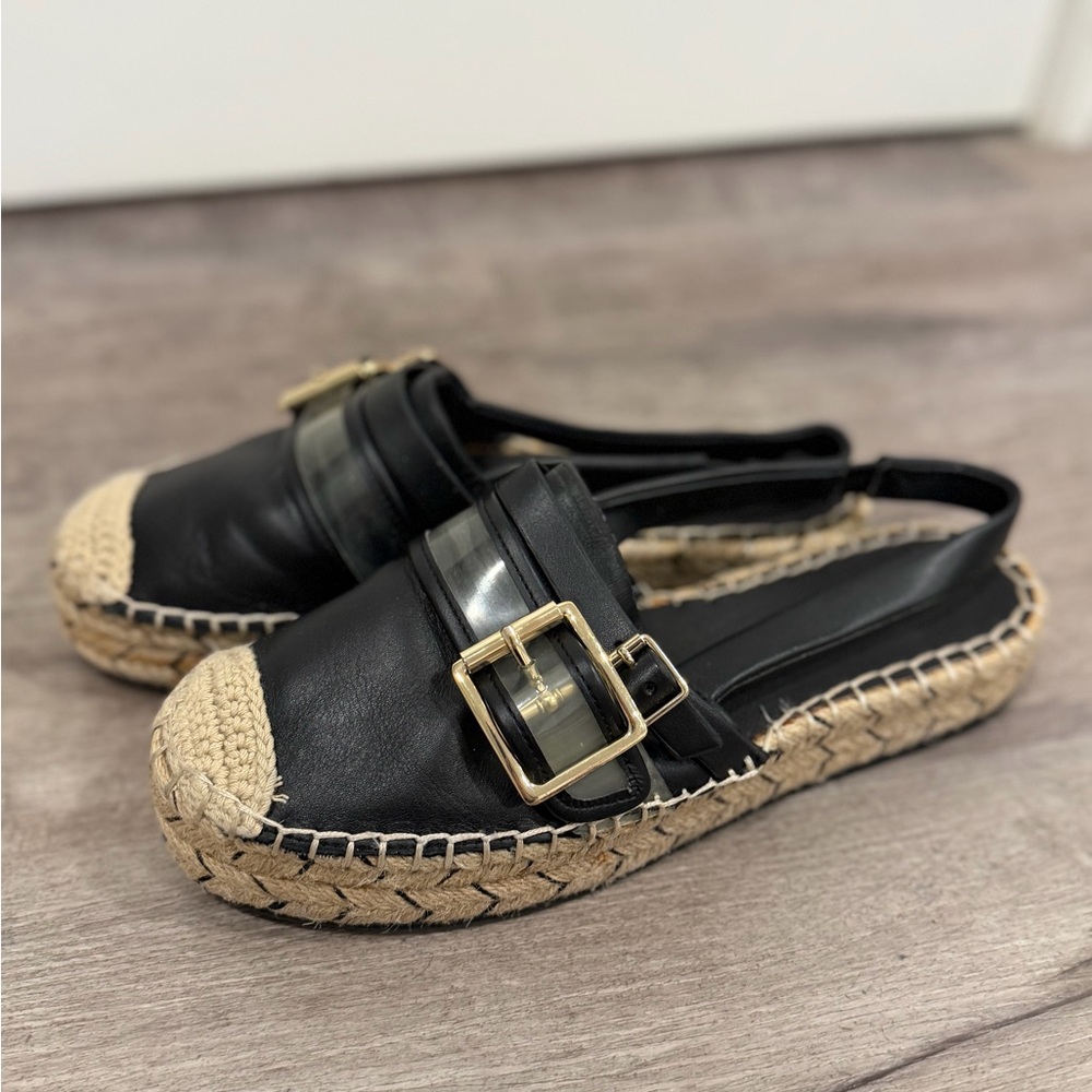 Karl Lagerfeld Black and Tan Espadrille Sandals